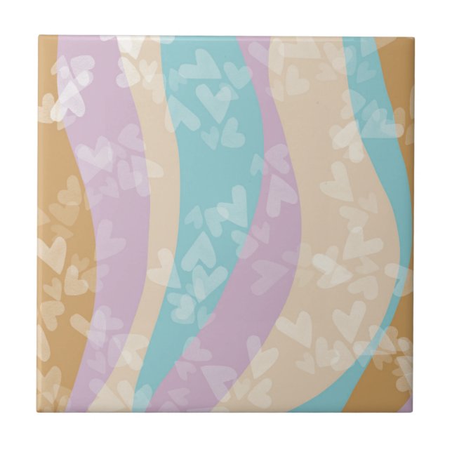 Groovy Marble Swirls Pastel Hjärtstämplar Kakelplatta (Framsidan)