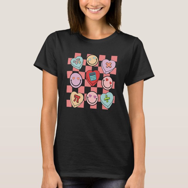 Groovy Math Teacher Valentine's Day Cute Heart Hap T Shirt (Framsida)