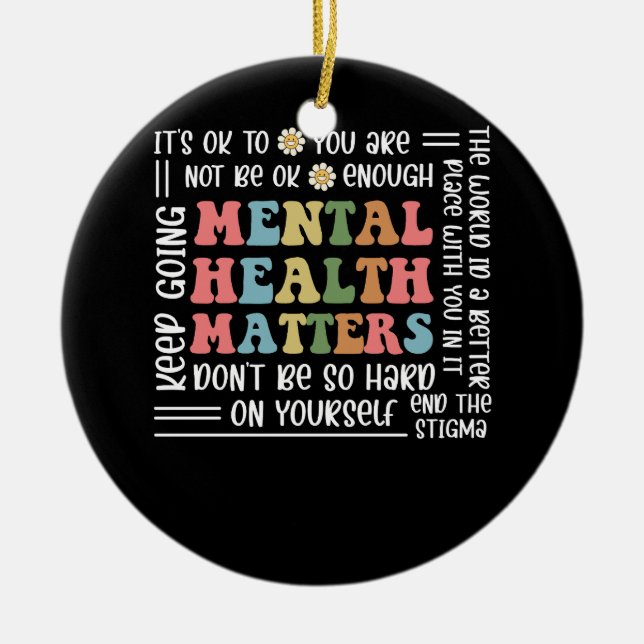 Groovy Mental Health Matters Blommigt Minimalist G Julgransprydnad Keramik (Framsidan)