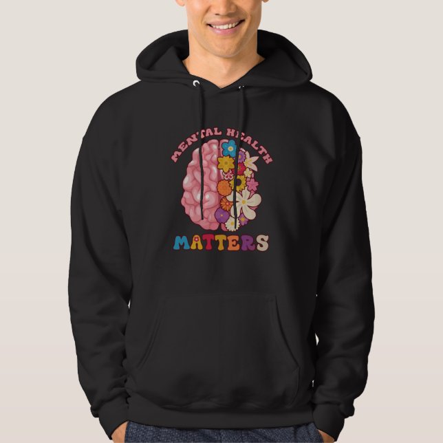 Groovy Mental Health Matters Human Brain Illness A Hoodie (Framsida)