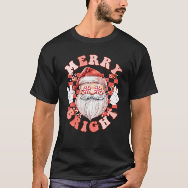 Groovy Merry och Bright Funny Santa Retro Christma T Shirt (Framsida)