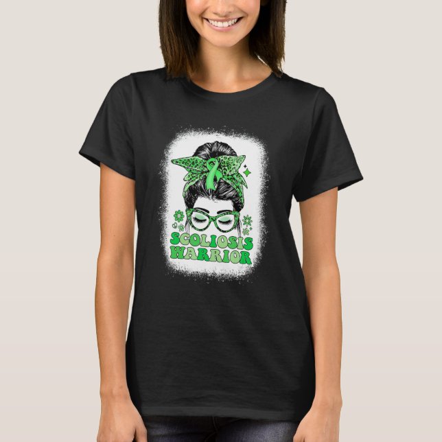 Groovy Messy Bun Women Green Ribbon Scoliosis Warr T Shirt (Framsida)