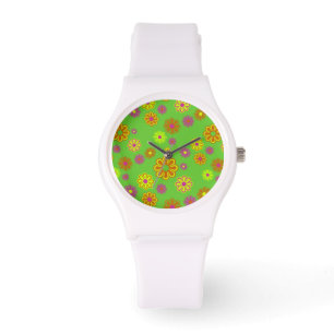 Groovy Mod Pop Blommor, kalk, gult och orange Armbandsur