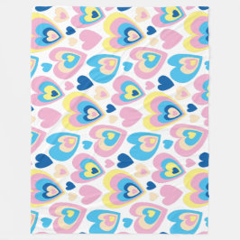 Groovy Modern Cute Pastel Pink Blue Yellow Hearts. Fleecefilt