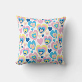 Groovy Modern Cute Pastel Pink Blue Yellow Hearts. Kudde