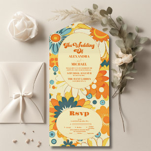 Groovy modern daisy blommigt gult & orange bröllop