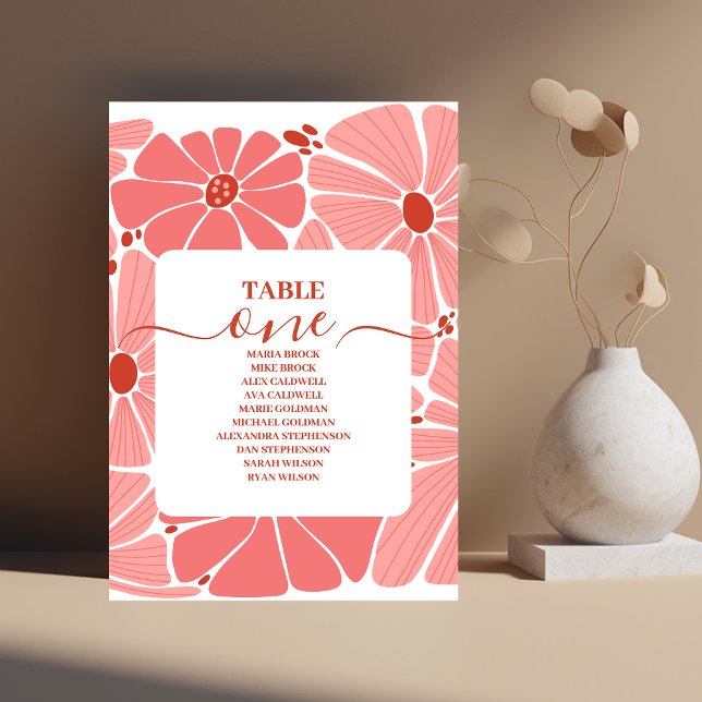 Groovy modern rosa daisy bröllop bordsnummer (Skapare uppladdad)