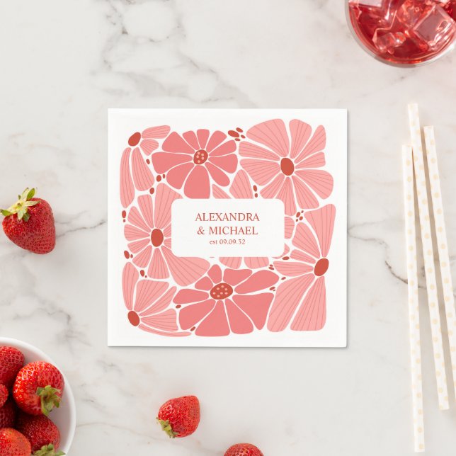 Groovy modern rosa daisy bröllop pappersservett (Insitu)