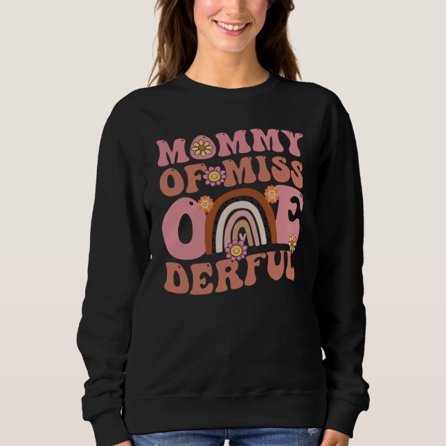 Groovy Mommy of Miss Onederful 1st Bday Boho Rainb T Shirt (Framsida)