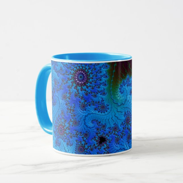 Groovy Moody Blue Fractal Mandelbrot Spiral Mugg (Framsida vänster)