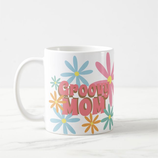 Groovy mors dag Mamma Blommor Foto    Kaffemugg (Vänster)