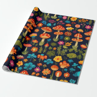 Groovy Mushroom & Flower Mönster Presentpapper