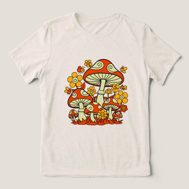 Groovy Mushroom Garden Delight T Shirt (Design Framsida)