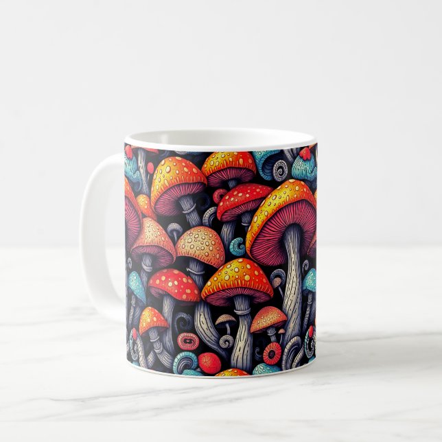 Groovy Mushroom Magic Retro Mugg (Framsida vänster)