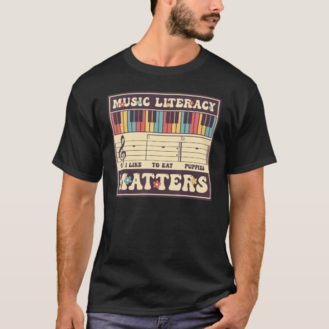 Groovy Music Literacy Matters I Like to Eat Puppie T Shirt (Framsida)