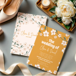 Groovy Mustard Blommigt Bröllop Inbjudningar