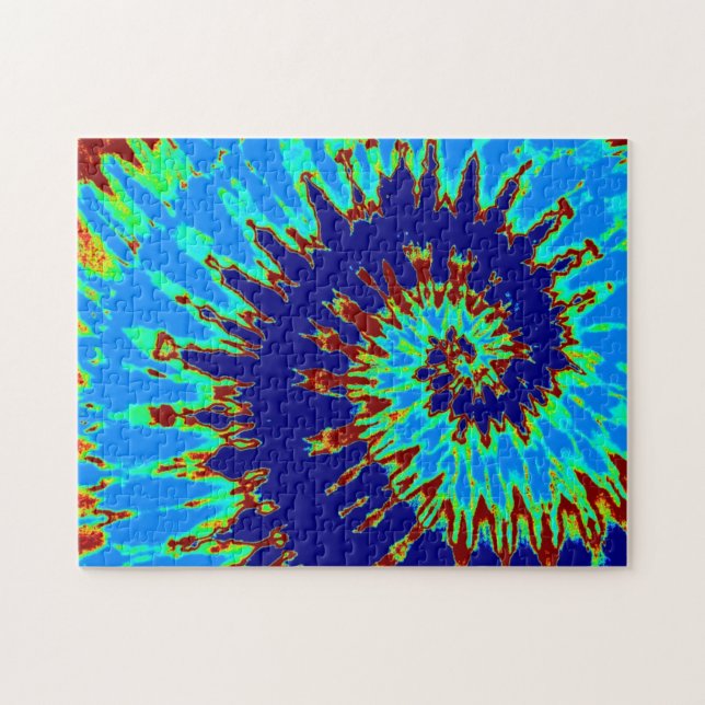 Groovy Navy Blue and Light Blue Tie Dye Spiral Pussel (Horisontell)