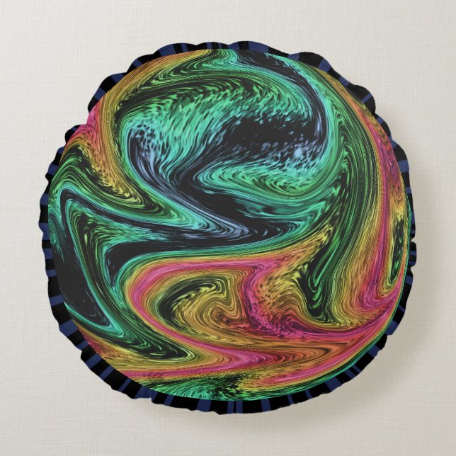 Groovy Neon Marble Rund Kudde (Framsidan)