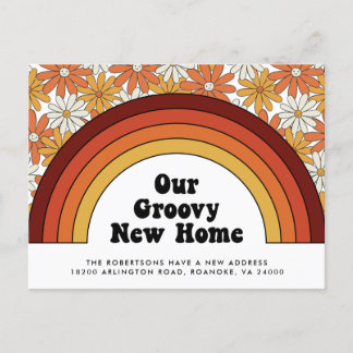 Groovy New Home Rainbow Retro Ny adress Meddelande Vykort