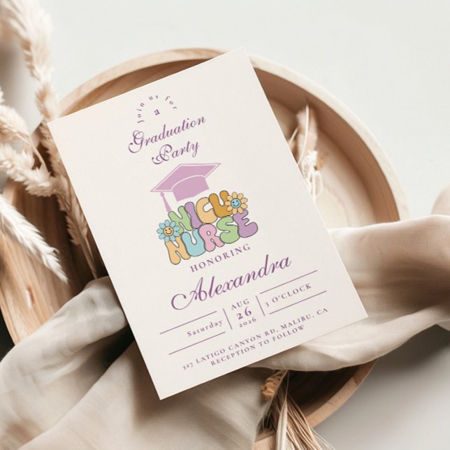 Groovy NICU Nurse Graduation Party Inbjudningar (Skapare uppladdad)