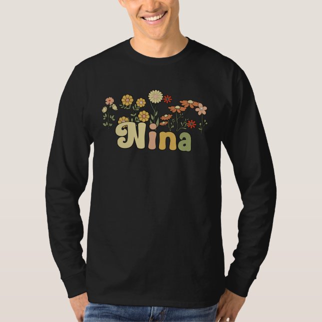 Groovy Nina Grandmother Flowers Nina Grandma T Shirt (Framsida)