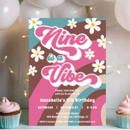 Groovy Nine är en Vibe rosa teal-flicka 9 år Inbjudningar