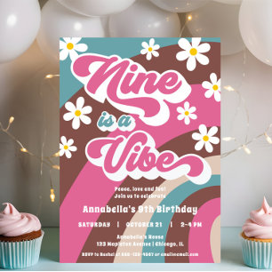 Groovy Nine är en Vibe rosa teal-flicka 9 år Inbjudningar