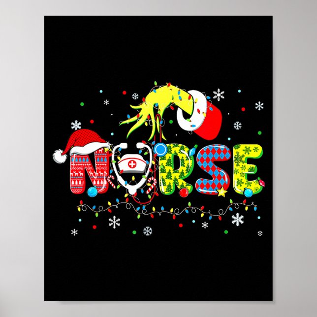 Groovy Nurse Christmas Xmas Santa Rn Cna Icu Scurb Poster (Framsidan)
