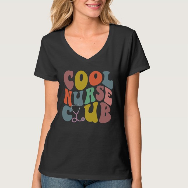 Groovy Nurse Cool Nurse Club School Nurse RN ICU E T Shirt (Framsida)