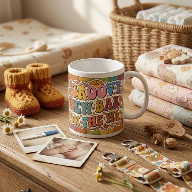 Groovy Nytt Barn på Väg Retro Solsken  Kaffemugg (Skapare uppladdad)