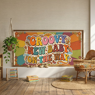Groovy Nytt Barn på Väg Retro Solsken Poster