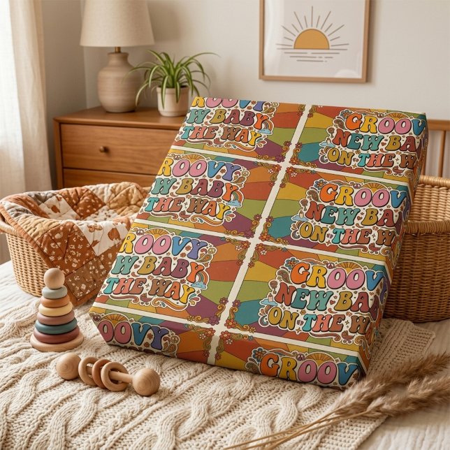 Groovy Nytt Barn på Väg Retro Solsken  Presentpapper (Skapare uppladdad)