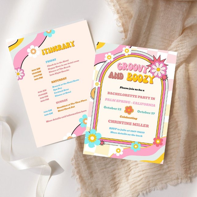 Groovy och Boozy Bachelorette Helg Itinerary Inbjudningar (Skapare uppladdad)