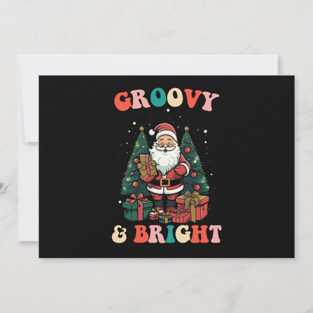 Groovy och Bright Jultomten Helgdag Retro Inbjudningar (Framsida)