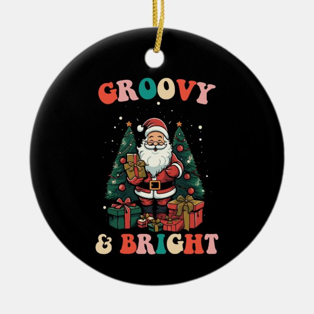 Groovy och Bright Jultomten Helgdag Retro Julgransprydnad Keramik (Framsidan)