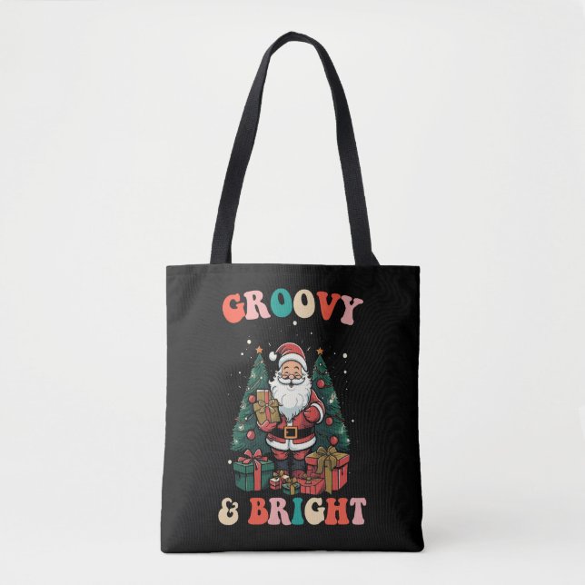 Groovy och ljust jul santa högtid retro tygkasse (Framsida)