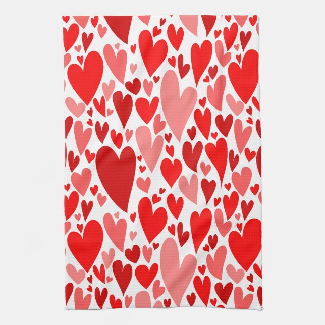 Groovy och Romantic Red Hearts Valentine Day Kökshandduk (Vertikal)