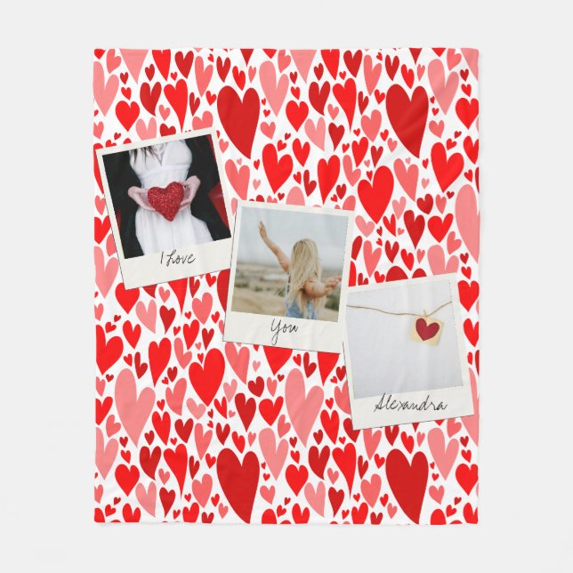 Groovy och Romantic Red Hearts Valentine Photo Fleecefilt (Framsidan)