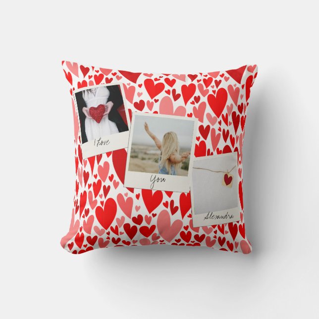 Groovy och Romantic Red Hearts Valentine Photo Kudde (Framsida)