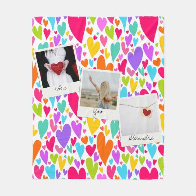 Groovy och Romantic Vibrant Heart Valentine Photo Fleecefilt (Framsidan)