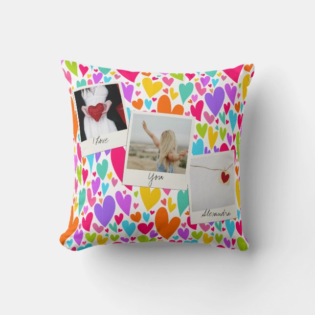 Groovy och Romantic Vibrant Heart Valentine Photo Kudde (Framsida)