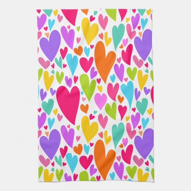 Groovy och Romantiska färgstarka hjärtan Valentine Kökshandduk (Vertikal)
