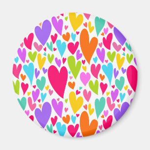 Groovy och Romantiska färgstarka hjärtan Valentine Magnet