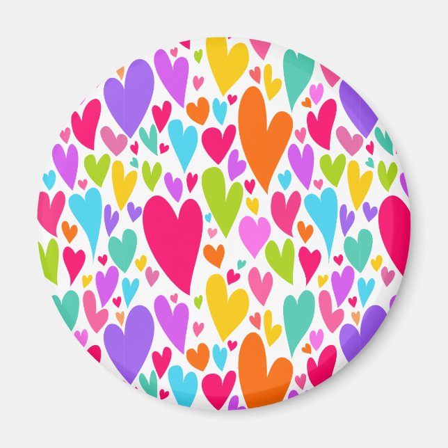 Groovy och Romantiska färgstarka hjärtan Valentine Magnet (Framsidan)