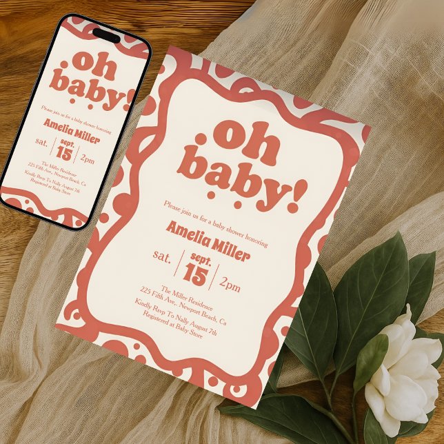 Groovy Oh Baby Shower | Retro 70s Terracotta  Inbjudningar (Skapare uppladdad)