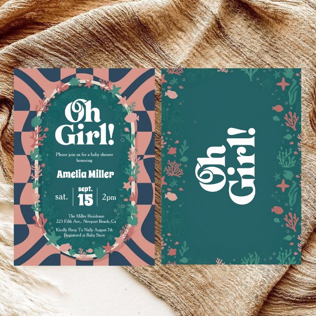 Groovy Oh Girl! Under the Sea Retro Baby Shower Inbjudningar (Skapare uppladdad)