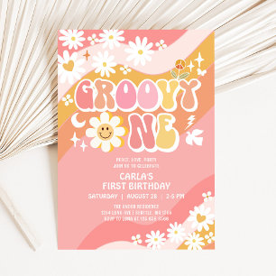 Groovy ONE 1:a födelsedag Daisy Hippie 70-tal Retr Inbjudningar