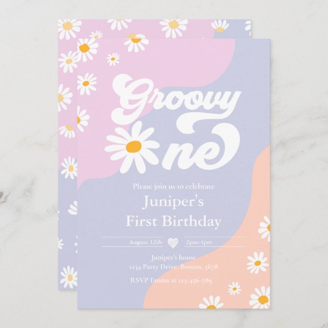 Groovy One 1:a födelsedag Party Boho Blommigt Dais Inbjudningar (Fram/baksida)