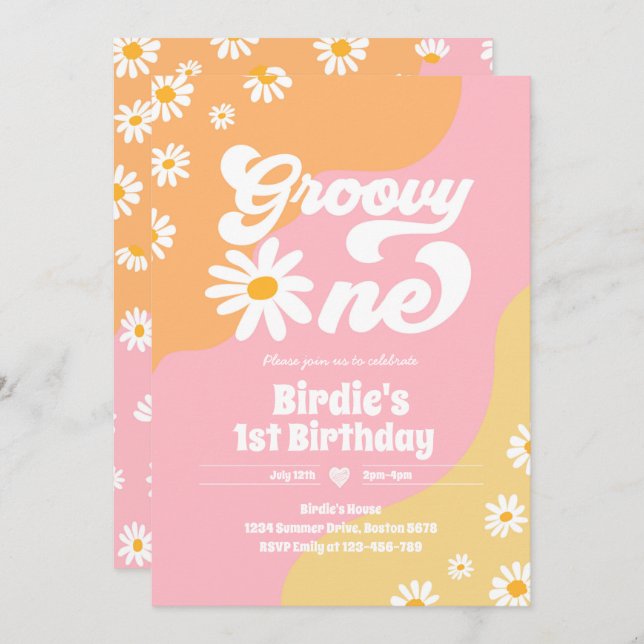 Groovy One 1:a födelsedag Party Boho Blommigt Dais Inbjudningar (Fram/baksida)