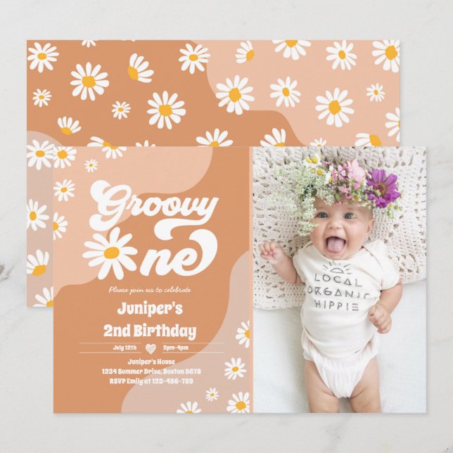Groovy One 1:a födelsedag Party Boho Blommigt Dais Inbjudningar (Fram/baksida)